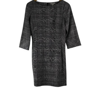 H&M Size S Plaid Boat Neck Sheath Career Dress 3/4 Sleeves
